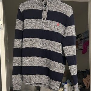 Polo Ralph Lauren Navy and Gray Striped Crewneck Sweater